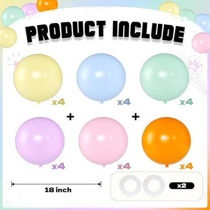 Pastel Multicolor Balloons 18 Inch 24 Pack Matte Helium Latex Round Balloons - Image 2