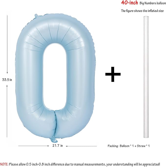 40 In Matte Blue Number Balloons Helium Foil Mylar Balloon Digital 0 | Birthday - Image 2