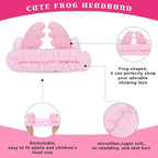 Jowmoy Cute Pink antlers Headband Frog Eye Elastic to Wash Face for Women Makeup Shower Spa.