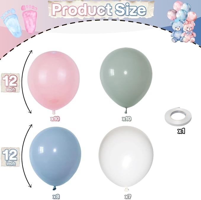 Pastel Blue Green Pink White Balloons, Muted Rainbow Dusty Pink Blue Sage Green - Image 2