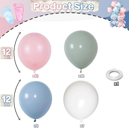 Pastel Blue Green Pink White Balloons, Muted Rainbow Dusty Pink Blue Sage Green - Image 2
