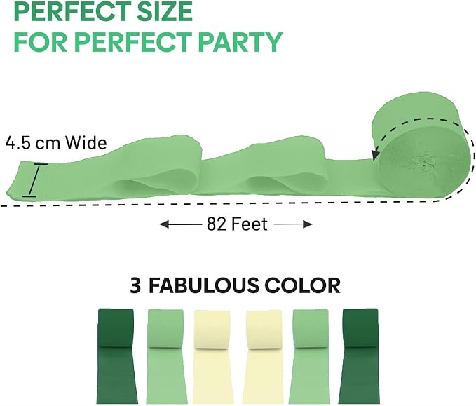 6 Green & White Crepe Paper Streamers, 492ft Pack of Party Decorations | Each - Image 2