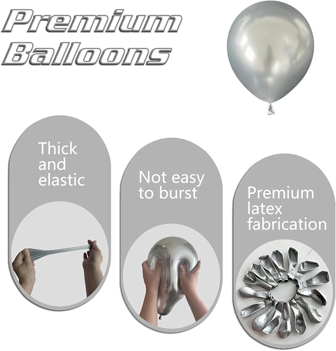 Metallic Silver Balloons 145pcs Different Sizes 5in 10in 12in 18in Chrome - Image 3