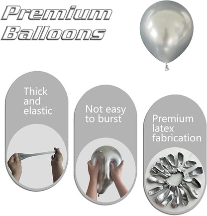 Metallic Silver Balloons 145pcs Different Sizes 5in 10in 12in 18in Chrome - Image 3