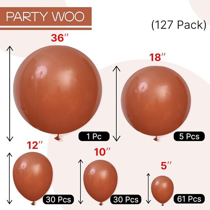 PartyWoo Dark Brown Balloons 127pcs Boho Neutral Coffee Tan Color | 36 18 12 10 - Image 8