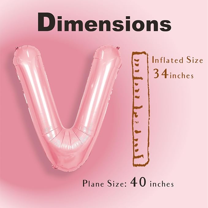 SUWEN 40 Inch Pink Large V Letter Balloons Big Foil Helium A-Z | Jumbo Mylar - Image 2