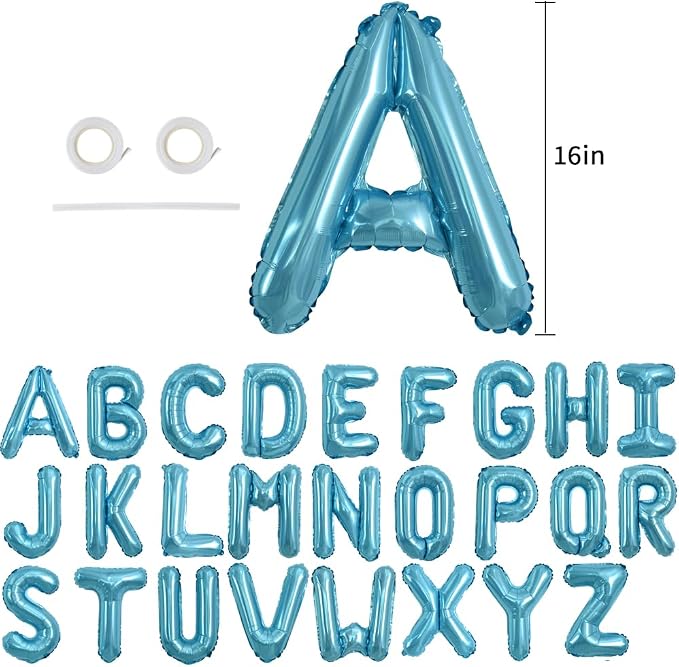 TONIFUL Light Blue Letter Balloons 2 Set 16 Inch A-Z Custom Alphabet Banner | - Image 2