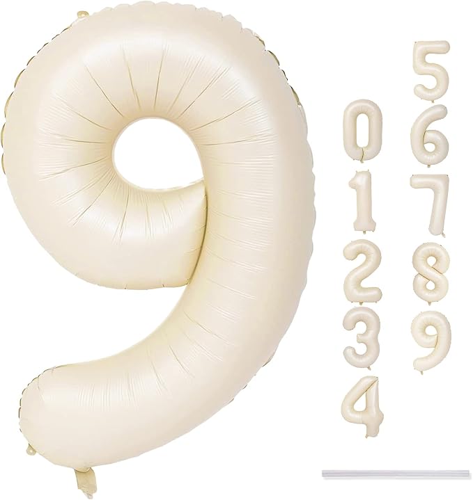 40 Inch Balloon Number 9 Beige, Large Cream Foil Number Balloons Set 0-9 - Image 2