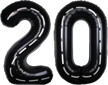 Race Car 40 Inch Black 20 Big Large Helium Balloon Number 0-9 | Track Giant by SULALABOO
