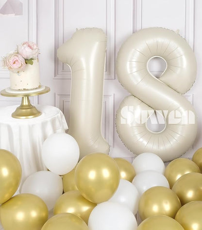SUWEN 40 Inch Cream White Large 18 Number Balloons Big Foil Helium Number - Image 2