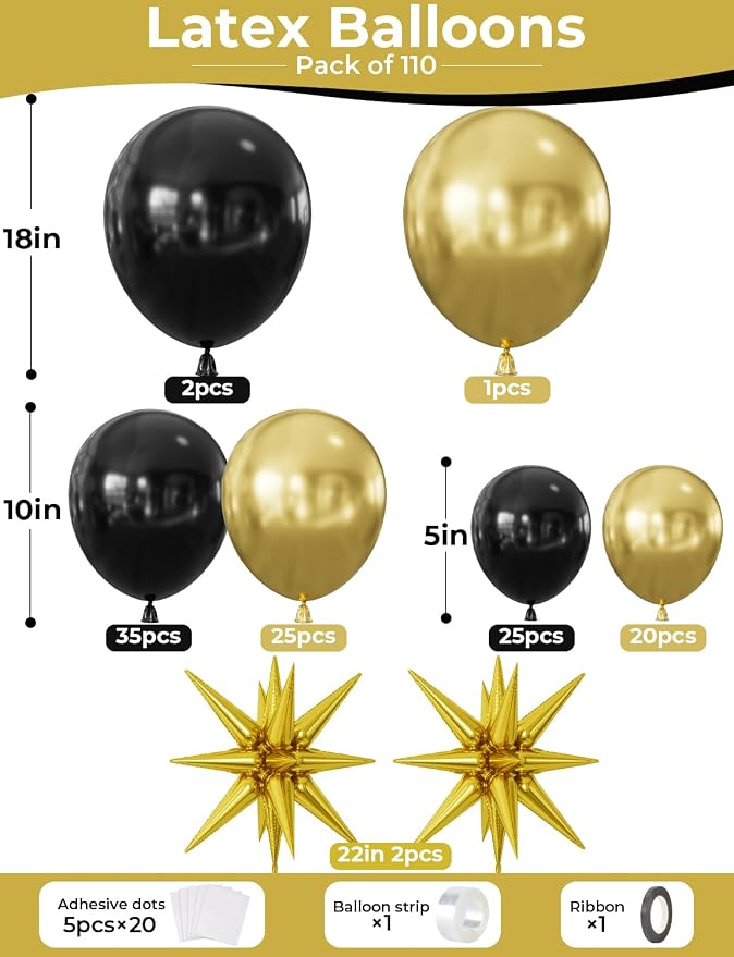 Black and Gold Balloons Arch Garland Kit, Fathers Day Balloon arch - Image 2