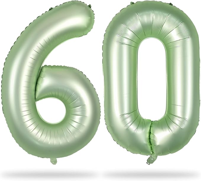 Sage Green Birthday Balloon Numbers 60, 40 Inch Big Foil Mylar Number 6 and 0 by Lingqiang