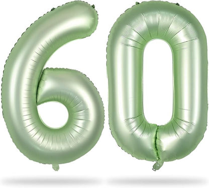 Sage Green Birthday Balloon Numbers 60, 40 Inch Big Foil Mylar Number 6 and 0 by Lingqiang