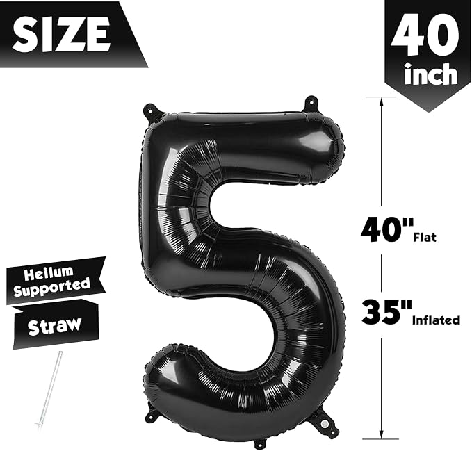 40 Inch Black Number 5 Balloon Birthday Party Decorations - Image 5