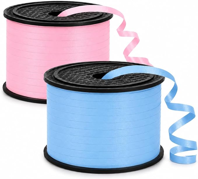 BEISHIDA 2 Pack 100 Yards Matte Blue Pink Curling Crimped Glitter Ribbon by Beishida