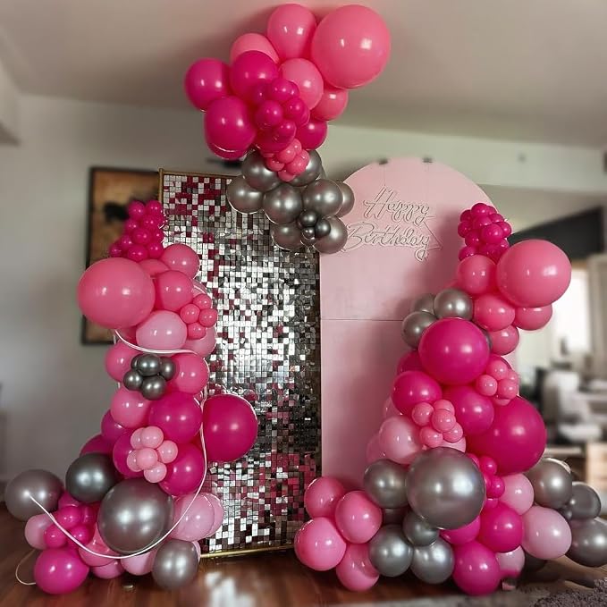 Hot Pink Silver Balloons 60pcs Light Pink Silver Balloon Bow Transparent Clear - Image 3