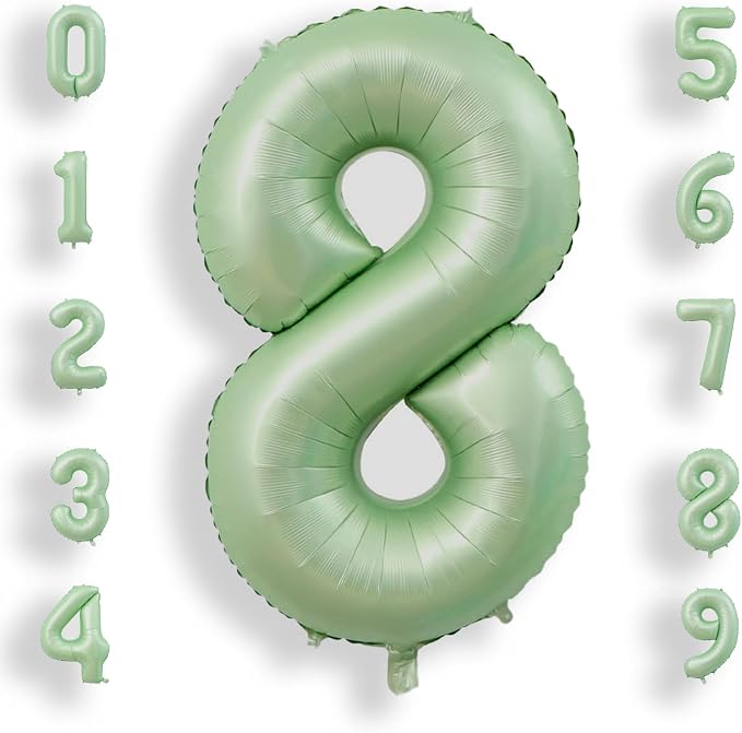 AULE 40 Inch Sage Green 8 Balloon Numbers Foil 0-9 Birthday Big Numbers | by AULE