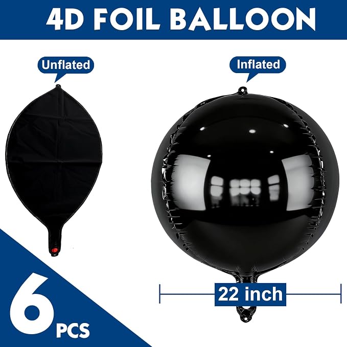 6pcs Black Foil Balloons 22inch Round Balloons - Image 2