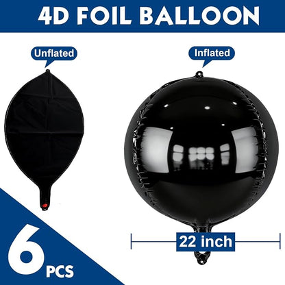 6pcs Black Foil Balloons 22inch Round Balloons - Image 2