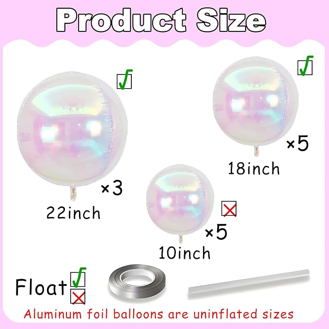 13pcs Iridescent Balloons 22" 18" 10" 4D Clear Ball Balloon Iridescent Party - Image 2