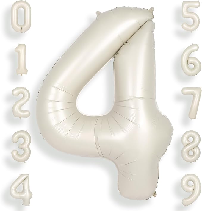 SUWEN 40 Inch Cream White Large 4 Balloon Numbers Big Foil Helium 0-9 | Jumbo by SUWEN