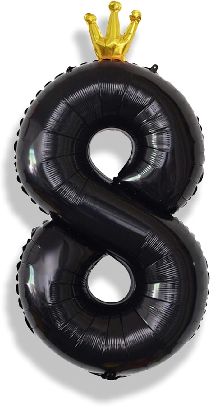 40 Inch Black Number Balloons, Big Crown Foil Number 8 Balloons by Isndare