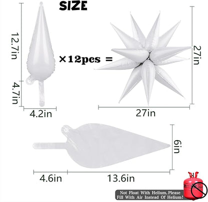 Star Foil Balloons 12 Point Cone Explosion Star Foil Balloons | 60 Pcs White - Image 4