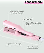 1 1/4 Inch Hair Waver Crimper,Cimper Hair Tool Hair Crimper for Women Beach Wave,Deep Wave Curling Iron with 2 Ceramic Barrel,Pink