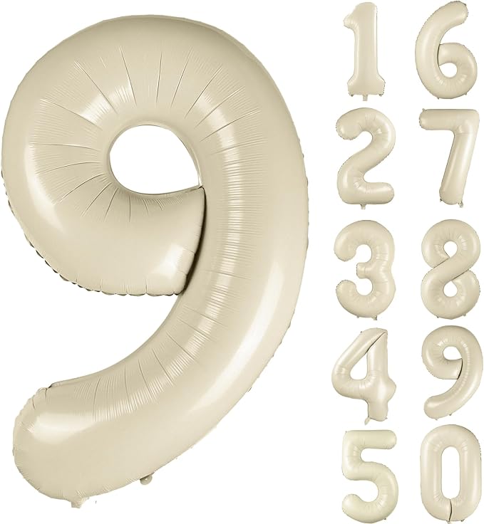 40 inch Cream White Number Balloon Giant Foil Helium Balloons Beige Number 9 by Yeodong