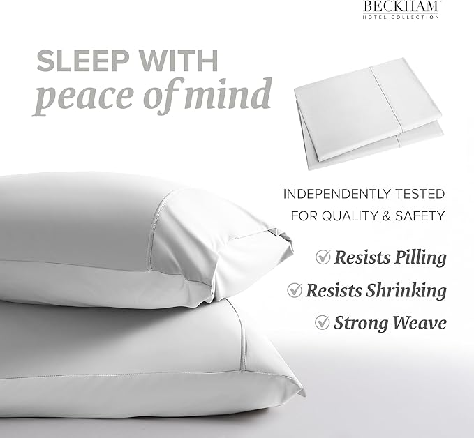 Beckham Hotel Collection Cooling Pillowcases for Hot Sleepers, King Size Set of 2, Cool Bedding, Envelope Closure, Silky Soft, Breathable, Moisture-Wicking, White