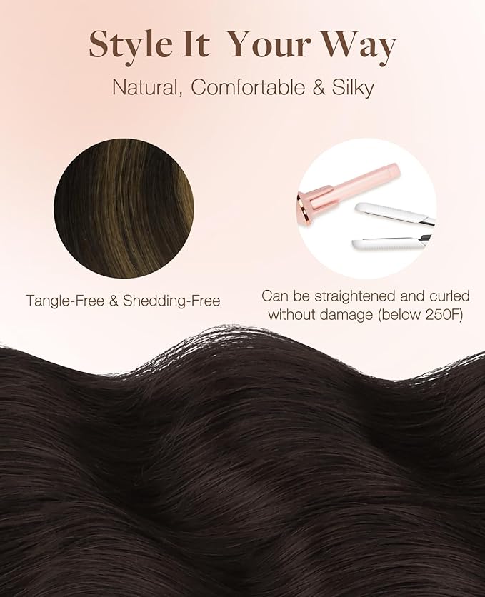 GOO GOO Invisi Edge Tape in Hair Extensions Human Hair, 2/6/2 Balayage Dark Brown to Chestnut Brown, 20pcs 18inch 50g, Virgin Remy Hair, Seamless Injected Tape, Natural Look