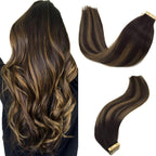 GOO GOO Tape in Hair Extensions Human Hair, 2/6/2 Balayage Dark Brown to Chestnut Brown, 14inch 50g 20pcs, Thick Ends Straight Seamless, Invisible