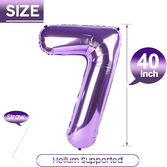 7 Balloon - Purple Birthday Number Balloons, 40 Inch Decorations Men Women | - Image 5