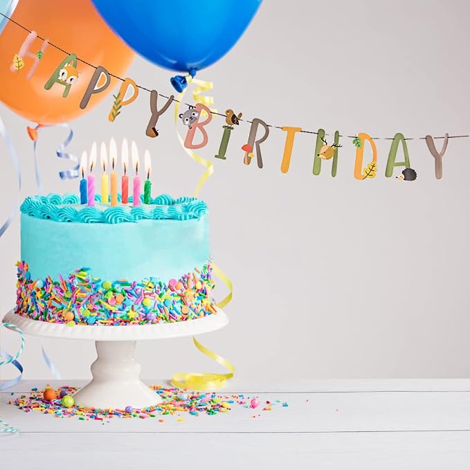 SUNBEAUTY Woodland Party Decorations Woodland Happy Birthday Banner Forest - Image 7