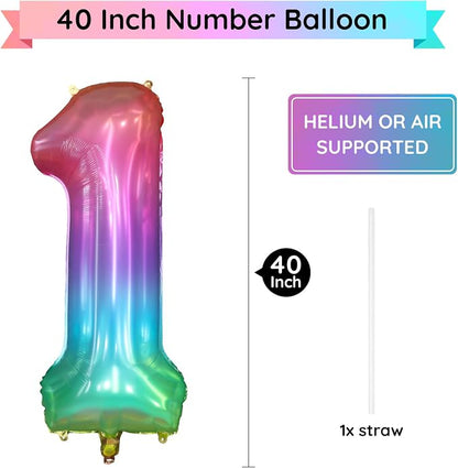 40 Inch Rainbow Number Balloon 1, Large Number Foil Balloons Mylar - Image 2