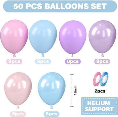 Blue Pink Purple Balloons, 12 Inch Pastel Balloons, Pearl Pink Purple Blue - Image 2