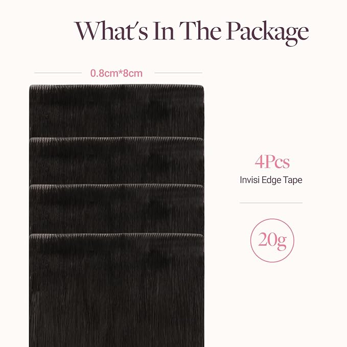 GOO GOO Invisi Edge Wide Tape in Hair Extensions,1B Natural black,4pcs 18inch 20g, Remy Human Hair,Seamless Injected Tape, Natural Look