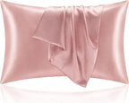 BEDELITE Satin Pillowcase with Zipper 2 Pack, Rose Pink Pillow Cases Standard Size, Super Soft and Cooling Similar to Silk Pillow Cases, Gift for Women Men(20x26 Inches)