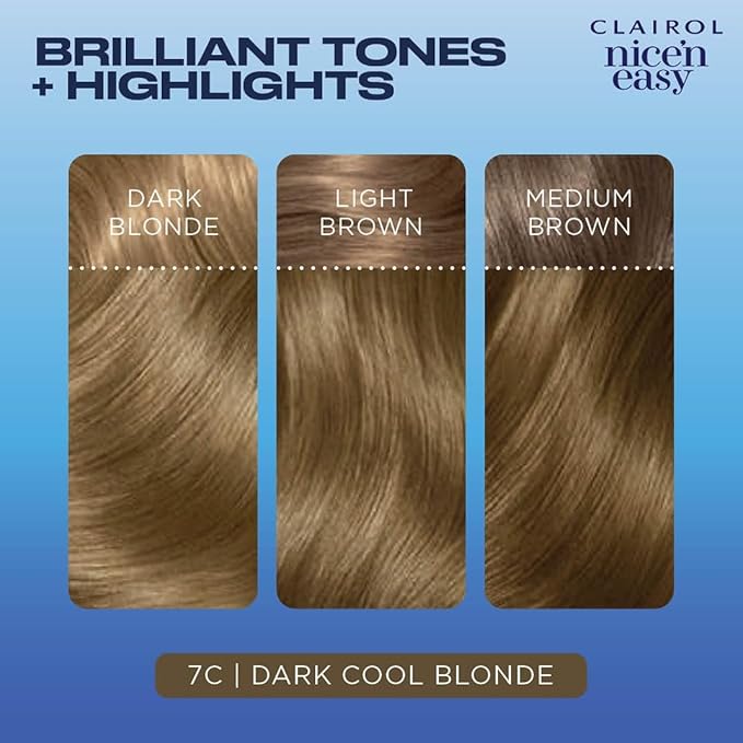Clairol Nice'n Easy Permanent Hair Dye, 7A/7C Dark Ash Blonde Hair Color, Pack of 1