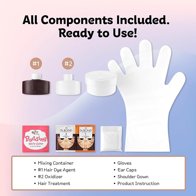 eZn Pudding Hair Dye Ammonia Free Semi-Permanent Self Hair Dye DIY Kit included contain Keratin Made in Korea Beauty (Dark Ash)
