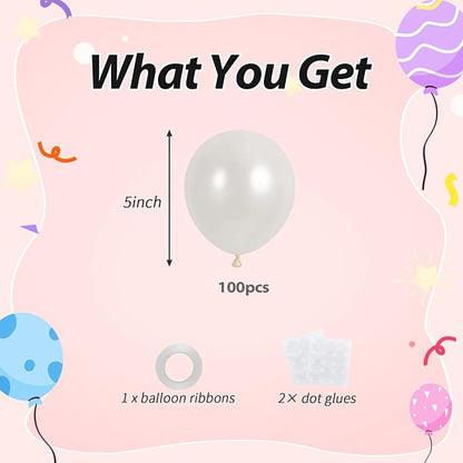 100pcs 5inch Small Pearl White Balloons | 5” Mini Pearl Party Latex Balloons Kit - Image 2