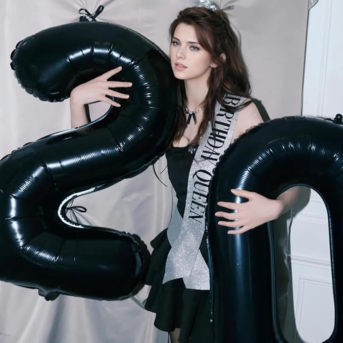 40 inch Black 2 Number Balloon Giant Foil Helium Balloons Black Large Digital - Image 3