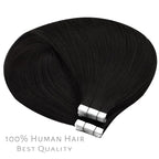 Lacer Real Human Hair Tape in Extensions - 12 Inch Natural Black Invisible Tape in Human Hair Extensions, Seamless Double Skin Weft 50g 20pcs