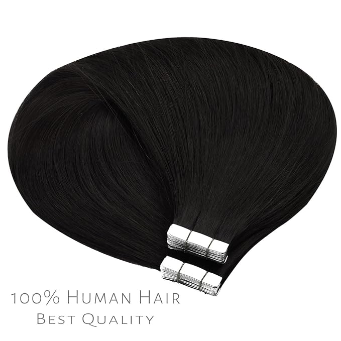 Lacer Real Human Hair Tape in Extensions - 12 Inch Natural Black Invisible Tape in Human Hair Extensions, Seamless Double Skin Weft 50g 20pcs