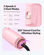 Dual Voltage Travel Blow Dryer Brush, Mini Hair Dryer Brush with Auto 100–240V, EU/UK Plug Ready, 4-in-1 Compact Hot Air Brush Lightweight, Ionic for Smooth & Voluminous Hair Anywhere