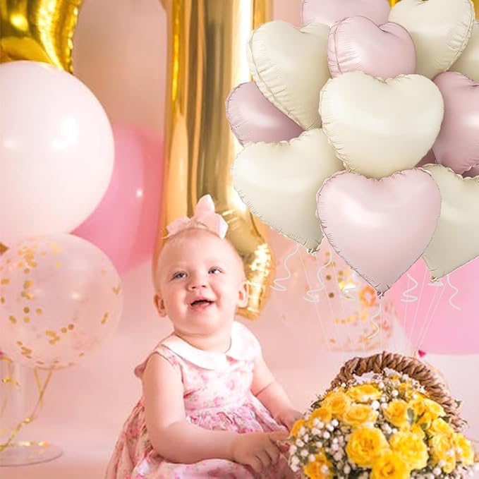 Baby Pink & Baby White Heart Balloons，18 Inch Foil Love Heart Shaped Balloons - Image 5