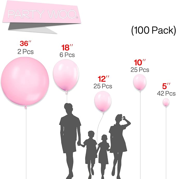 PartyWoo Light Pink Balloons 100pcs Pastel Pale Baby Pink Color | 36 18 12 10 5 - Image 3