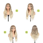 Long Wavy Ash Blonde Wig with Curtain Bangs for Women 26 Inch Synthetic Wig Natural Looking Heat Resistant Fiber Hair Wig for Daily Party Halloween Cosplay Use