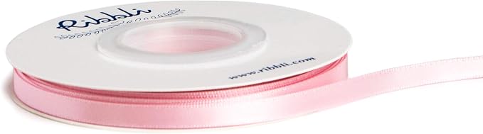 Ribbli Double Faced Light Pink Baby Pink Satin Ribbon, 1/4” x Continuous 25 by Ribbli