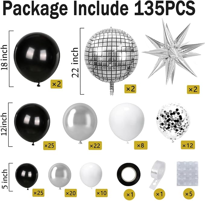 KARLURE Black Silver Balloons Arch Kit Garland - Image 2